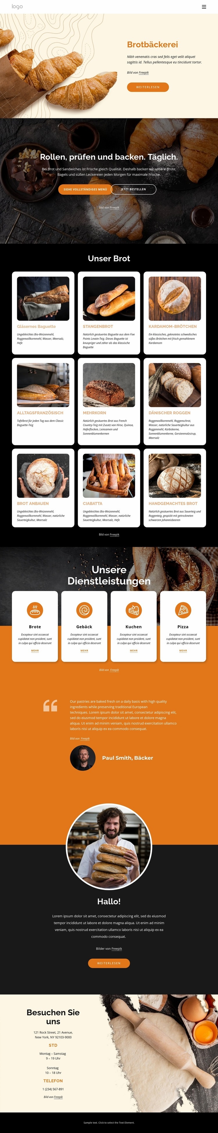 Klassische Backwaren Landing Page