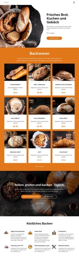 Fantastische HTML5-Vorlage Für Frisches Brot Und Kuchen