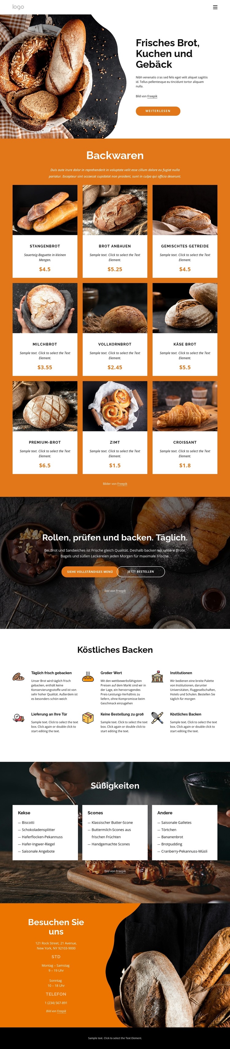 Frisches Brot und Kuchen Website-Vorlage