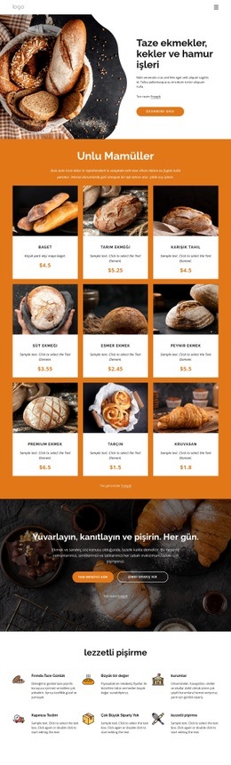 Taze Ekmekler Ve Kekler Için Duyarlı Web Şablonu