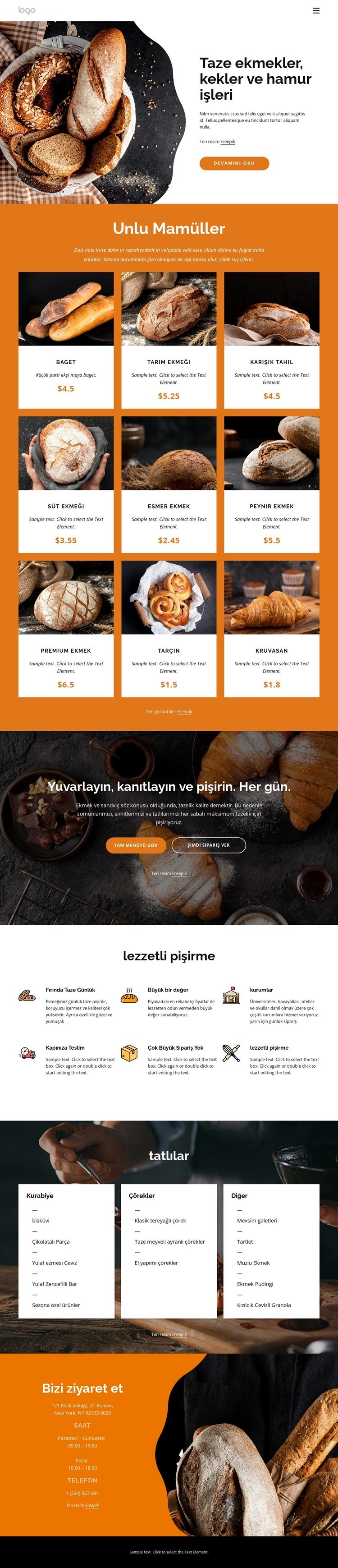 Taze ekmekler ve kekler Web sitesi tasarımı