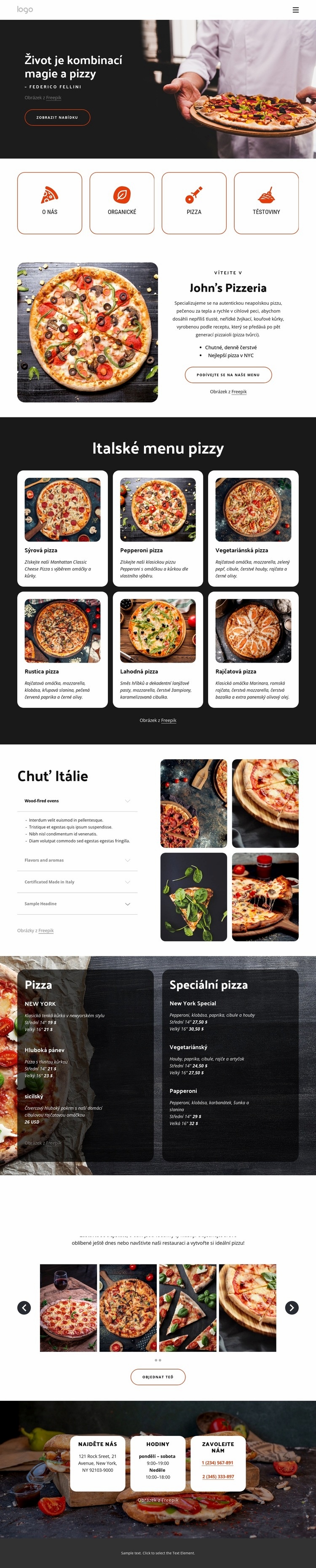 Pizza restaurace vhodná pro rodiny Šablona webové stránky