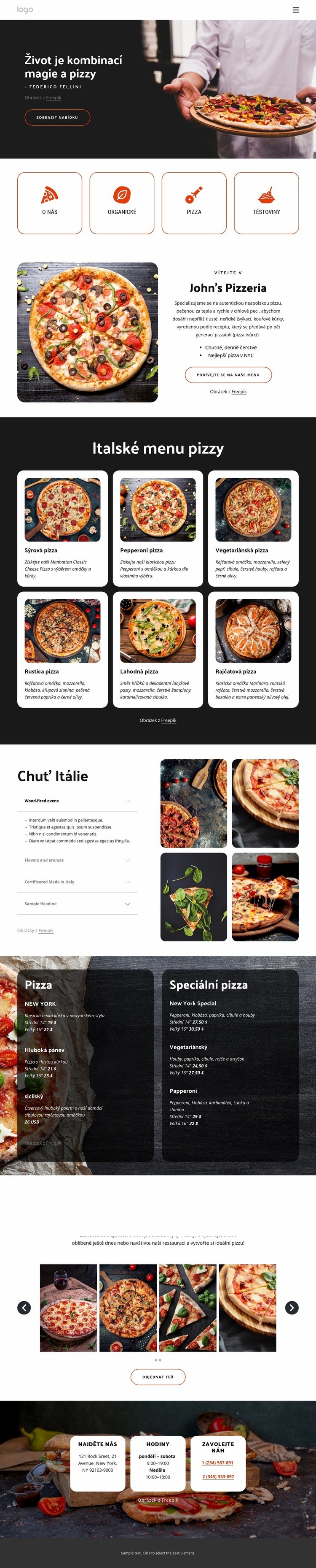 Pizza restaurace vhodná pro rodiny Webový design