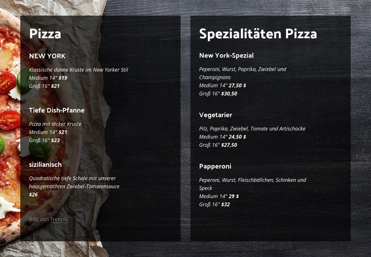 Wir bieten hausgemachte Pizza CSS-Vorlage