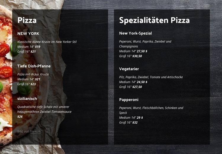 Wir bieten hausgemachte Pizza HTML Website Builder