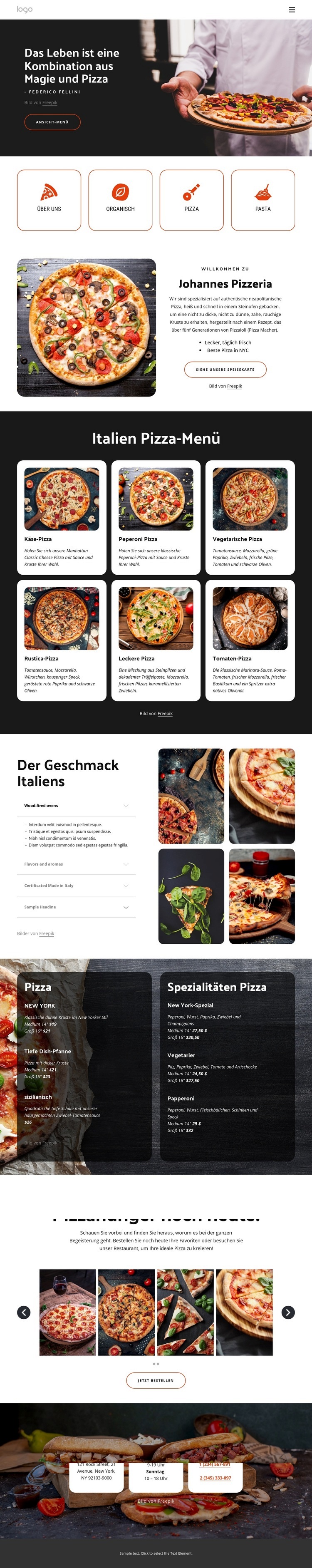 Familienfreundliches Pizzarestaurant Website design