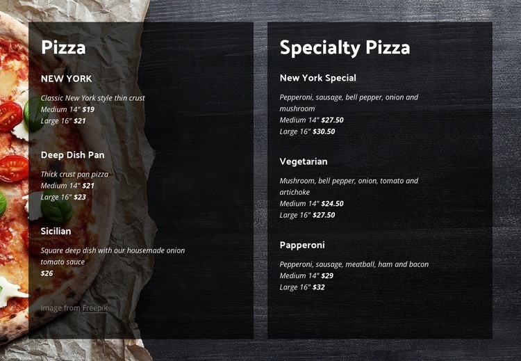 We offer homemade pizza Elementor Template Alternative
