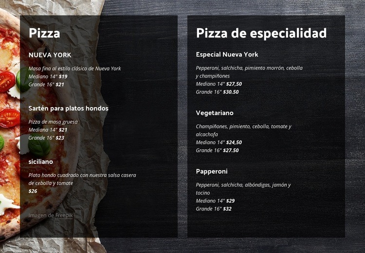 Ofrecemos pizza casera Maqueta de sitio web