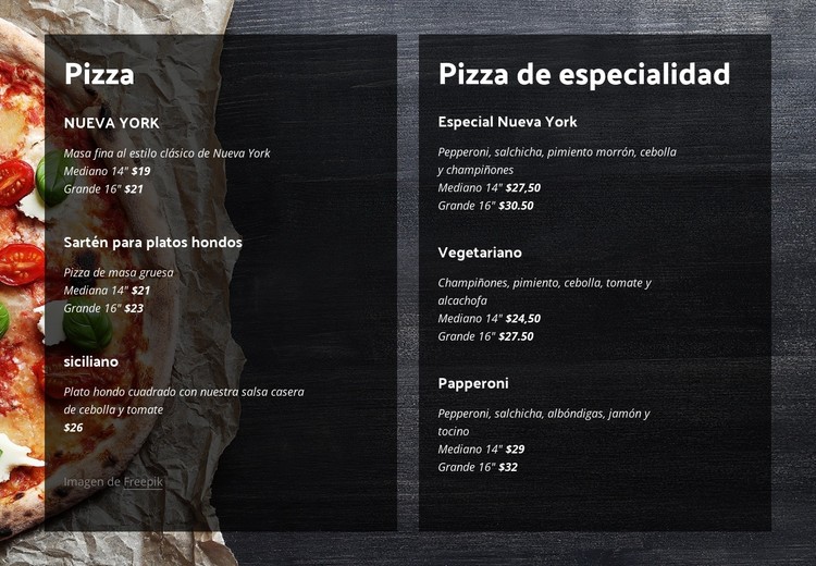 Ofrecemos pizza casera Plantilla CSS