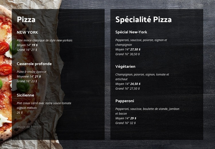 Nous proposons des pizzas maison Conception de site Web