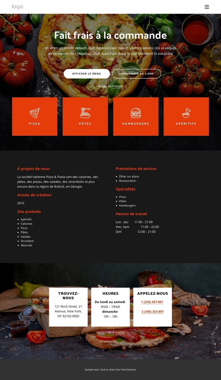 Pizzeria propose des pizzas fraîches Créateur de site Web HTML