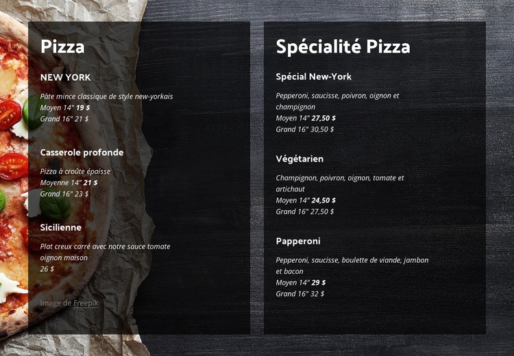Nous proposons des pizzas maison Modèle CSS