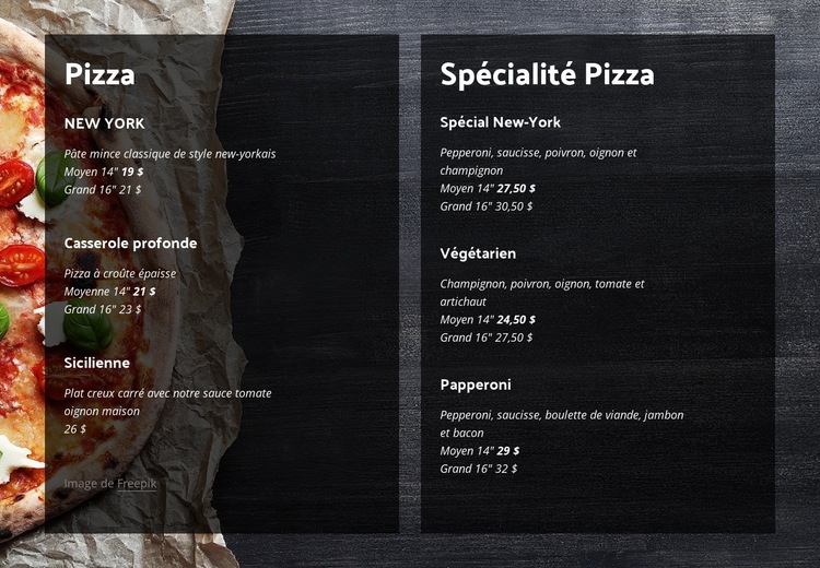 Nous proposons des pizzas maison Modèle de site Web