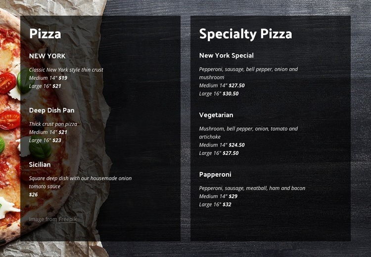 We offer homemade pizza Html Code Example