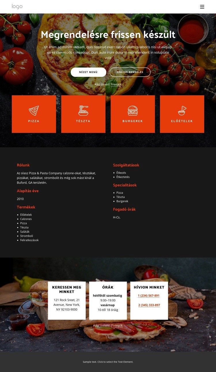 A pizzéria friss pizzát kínál Weboldal tervezés
