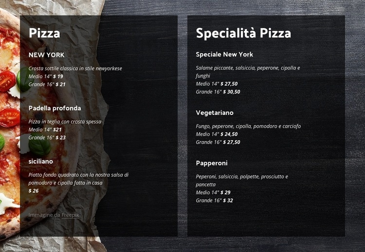 Offriamo pizza fatta in casa Mockup del sito web