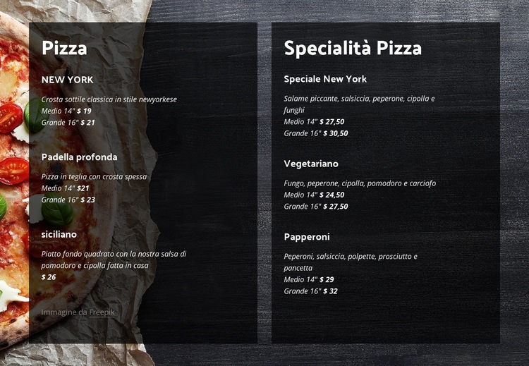 Offriamo pizza fatta in casa Modello di sito Web