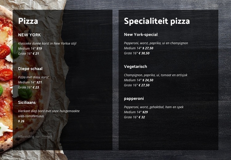 Wij bieden zelfgemaakte pizza Website mockup