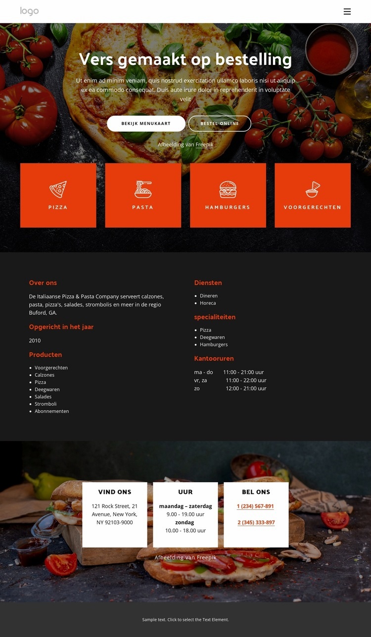 Pizzeria biedt verse pizza's Website mockup