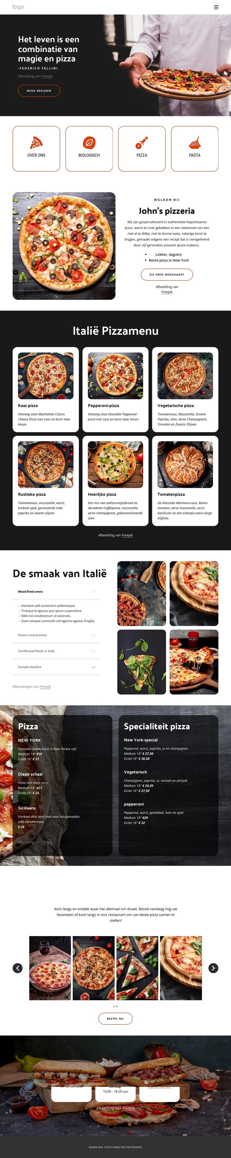 Gezinsvriendelijk pizzarestaurant Website ontwerp