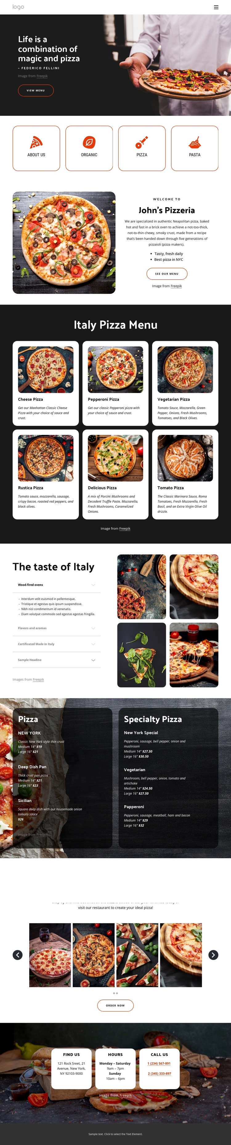 Family-friendly pizza restaurant One Page Template