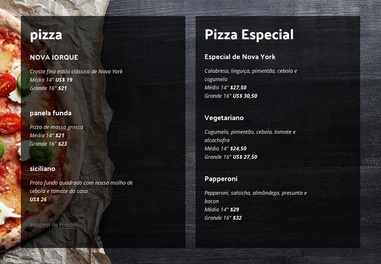 Oferecemos pizza caseira Construtor de sites HTML