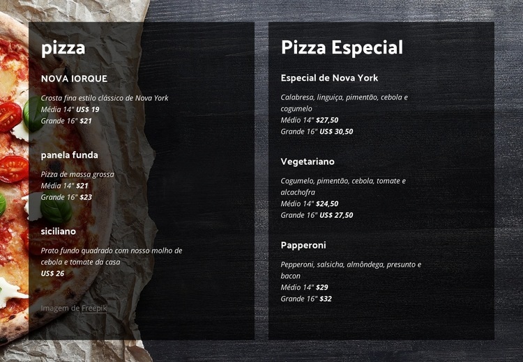 Oferecemos pizza caseira Design do site