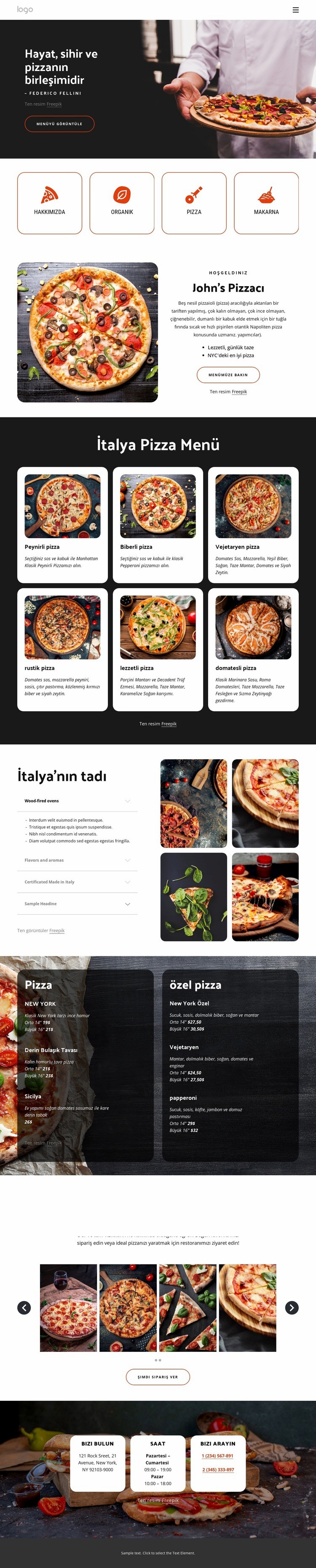Aile dostu pizza restoranı Html Web Sitesi Oluşturucu