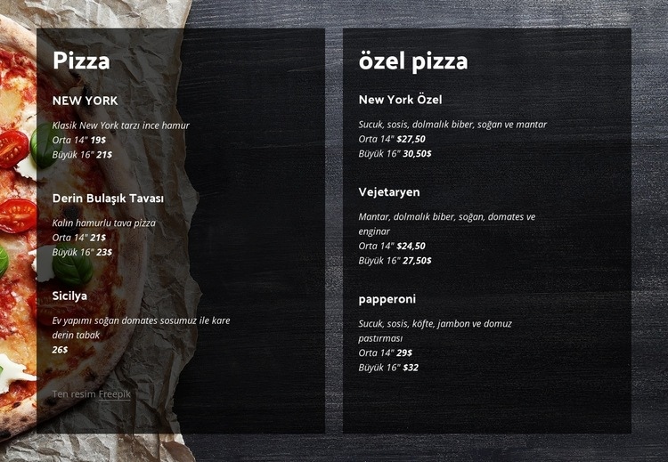 Ev yapımı pizza sunuyoruz Html Web Sitesi Oluşturucu