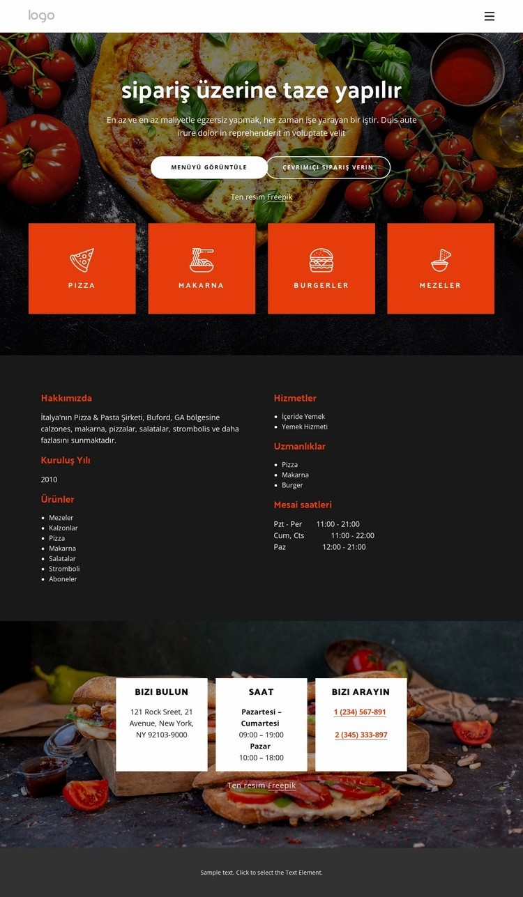 Pizzacı taze pizza sunar HTML5 Şablonu