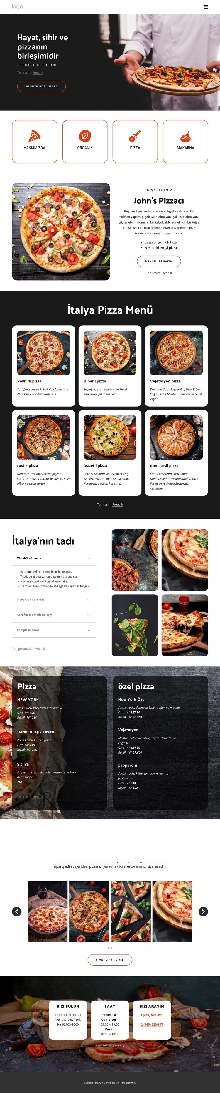 Aile dostu pizza restoranı Web sitesi tasarımı