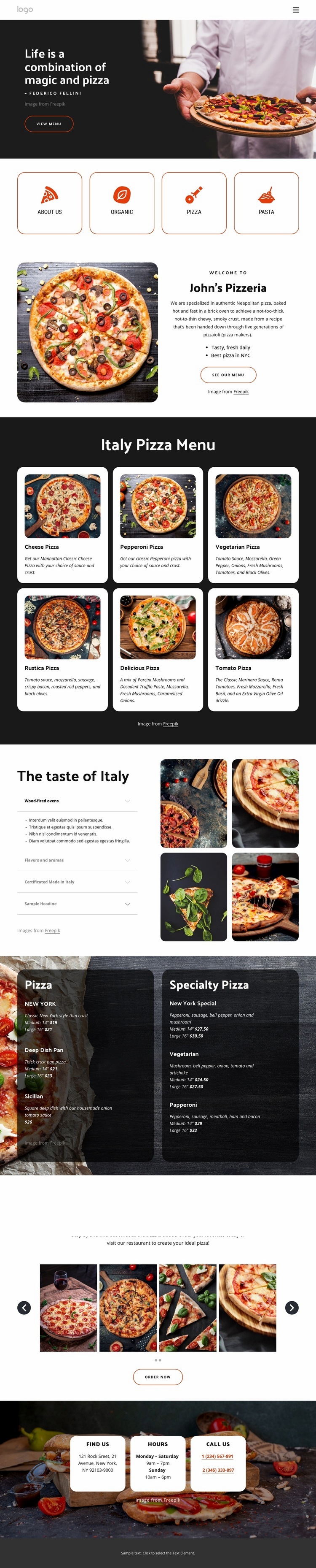 Family-friendly pizza restaurant Web Page Design