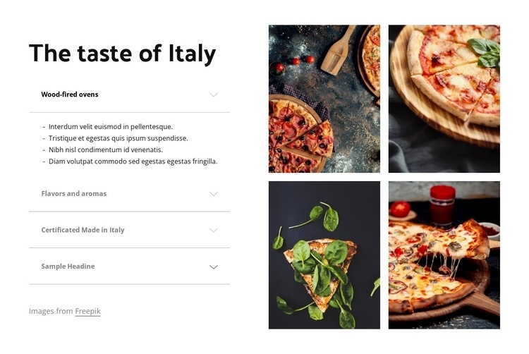 The taste of Italy Web Page Design