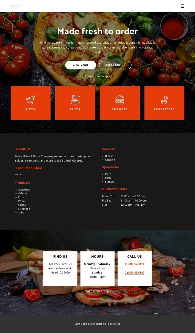 Pizzeria offers fresh pizza Web Page Design