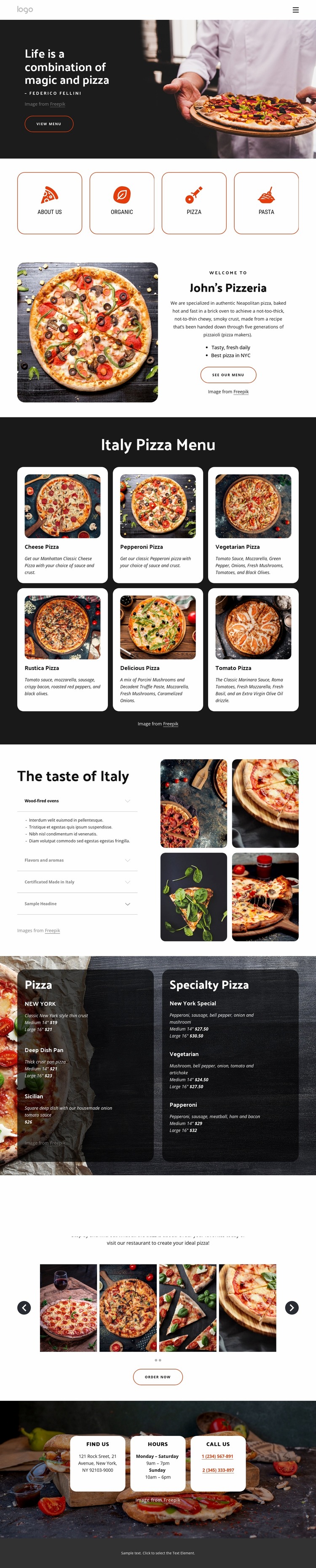 Family-friendly pizza restaurant Website Mockup