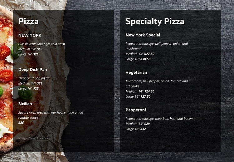 We offer homemade pizza Landing Page