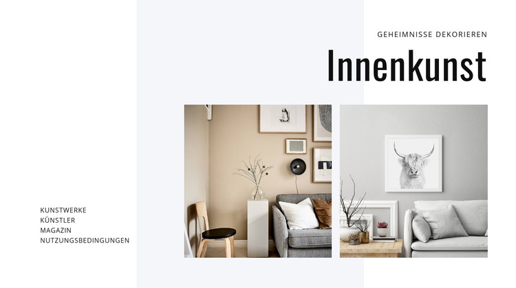 Moderne Kunst in Innenräumen Website-Vorlage