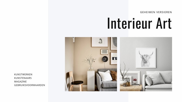 Moderne kunst in interieurs Website mockup