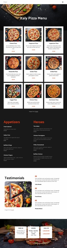 Our Pizza Menu