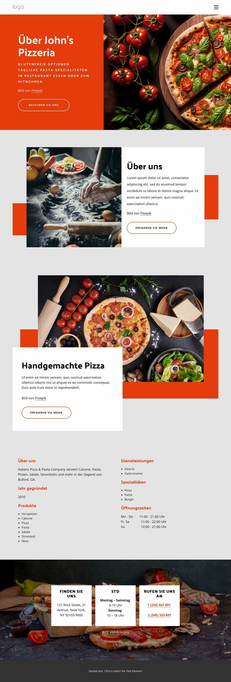 Über unsere Pizzeria Joomla Vorlage