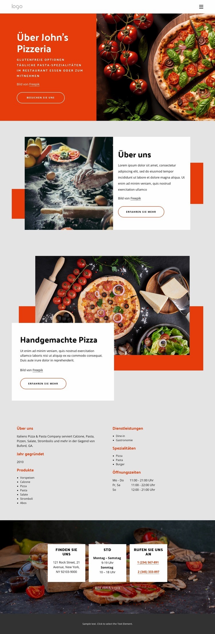 Über unsere Pizzeria Website Builder-Vorlagen