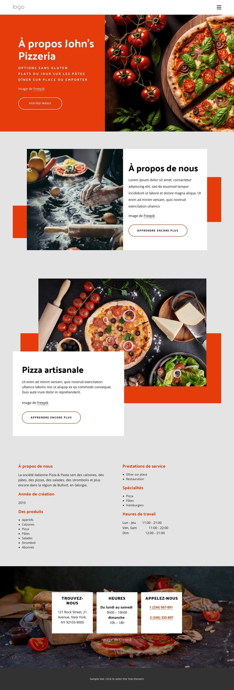 À propos de notre pizzéria Conception de site Web