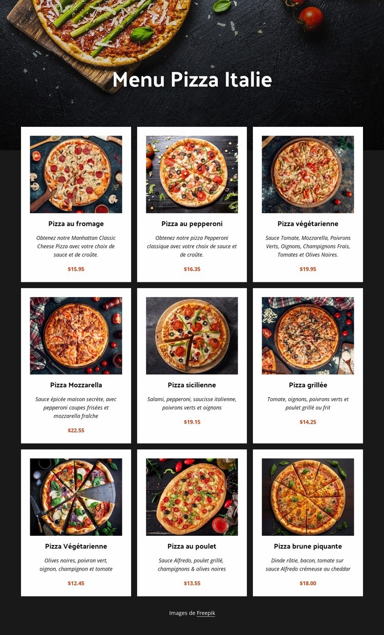 Pizzas maison Conception de site Web