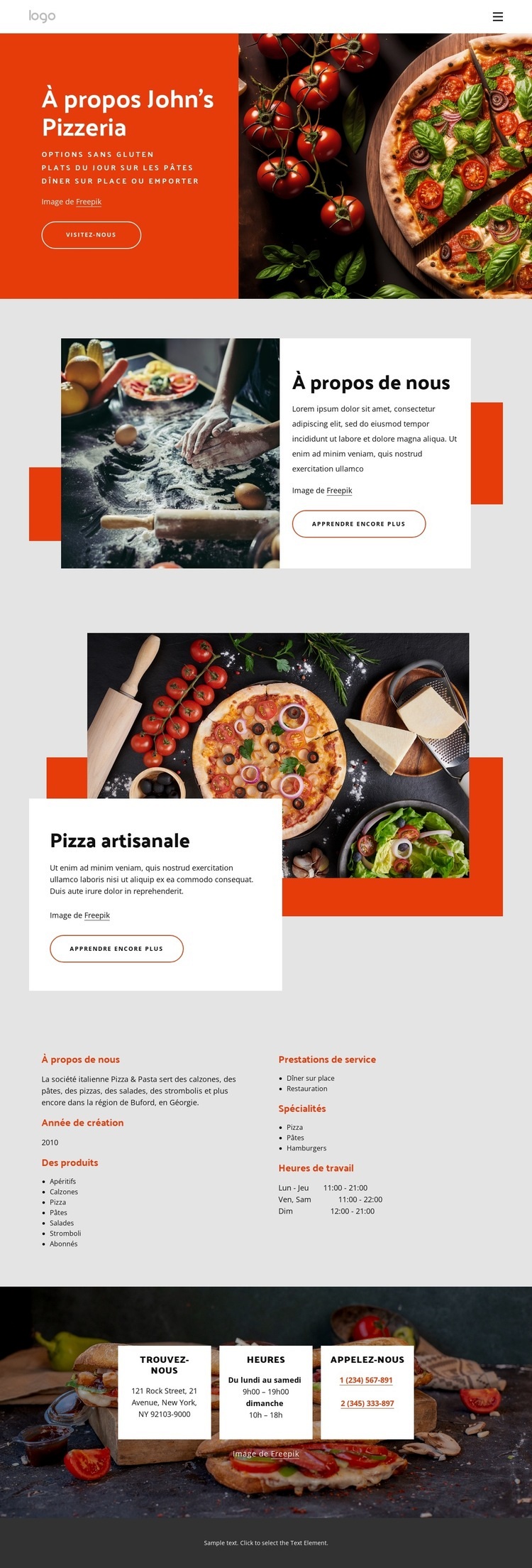 À propos de notre pizzéria Maquette de site Web