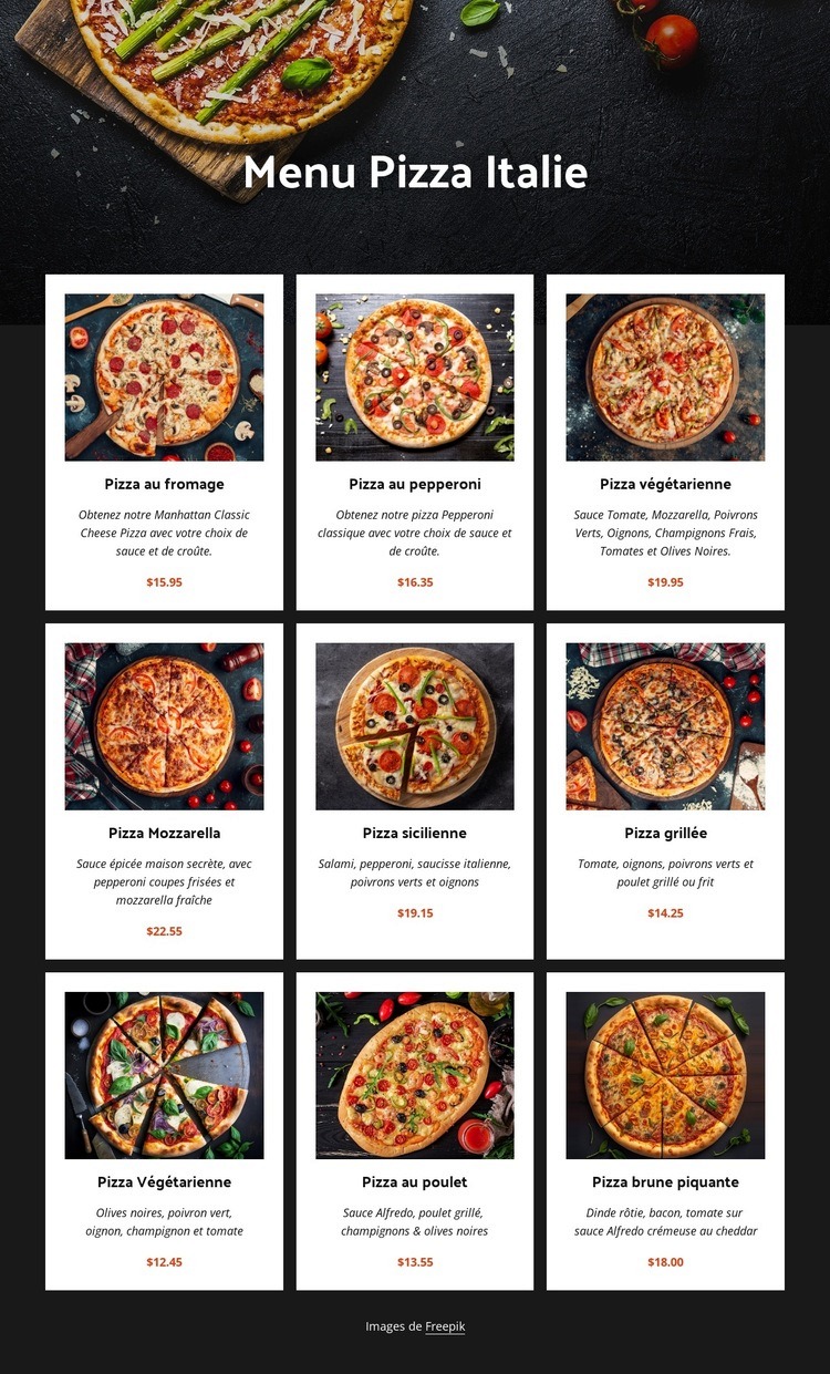 Pizzas maison Page de destination