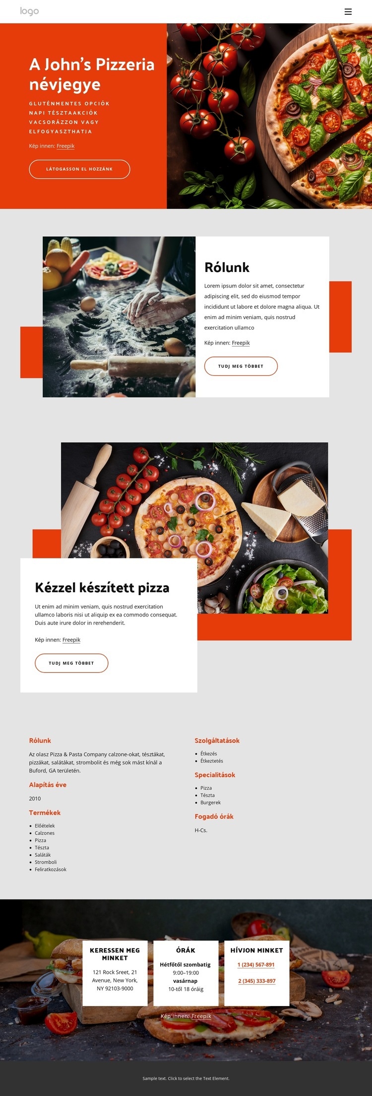 A pizzériánkról HTML Sablon