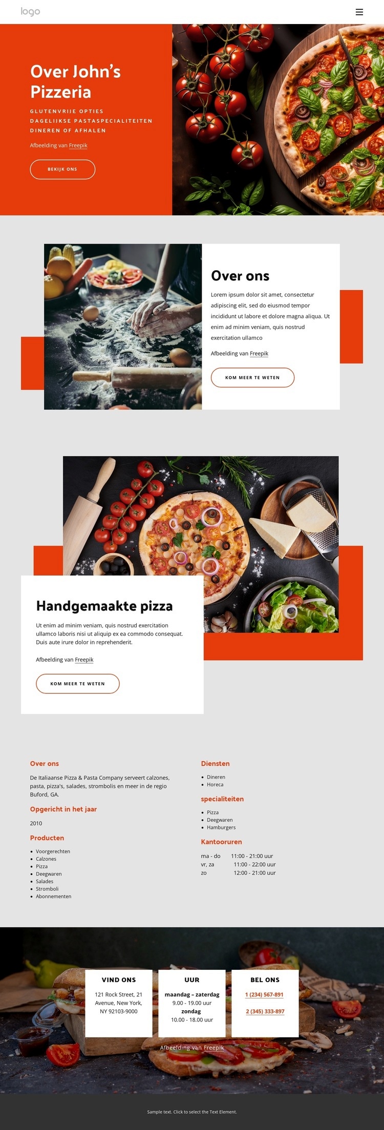 Over onze pizzeria Website mockup