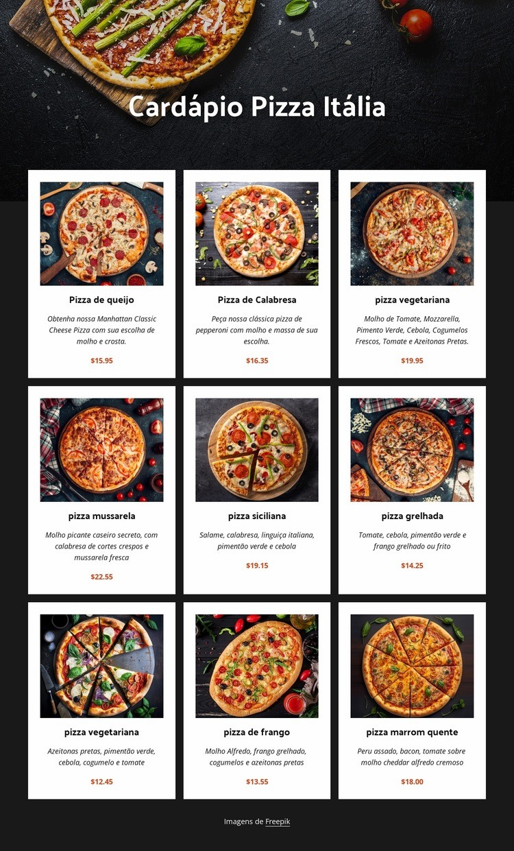 Pizza caseira Design do site