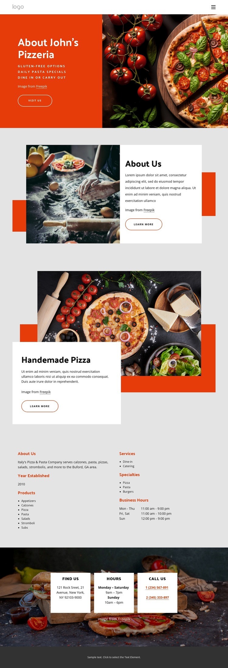 Om vår pizzeria Html webbplatsbyggare