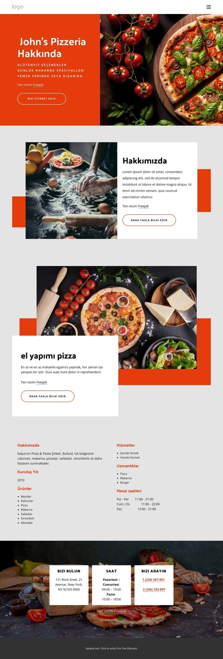 pizzacımız hakkında Web Sitesi Mockup'ı